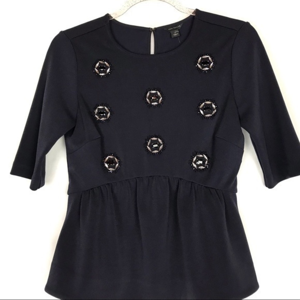 ANN TAYLOR Bead Embellished Short Sleeve Top